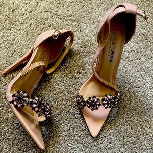 Gemstone embellished pointed toe heeled sandals